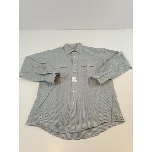 VTG L.L. Bean Shirt Long Sleeve Men's M Blue Striped Button Down Made in USA NWT - Picture 1 of 12